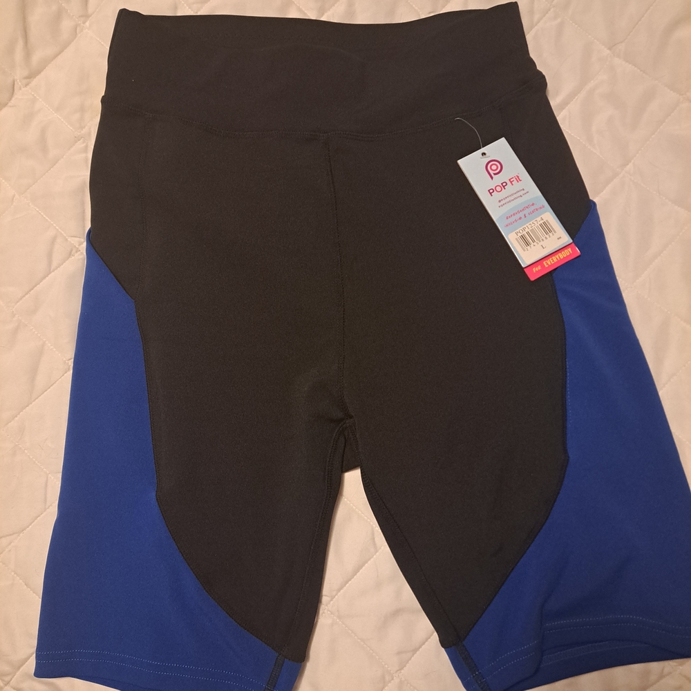 POP Fit Women's Black and Blue Bike Shorts Large New